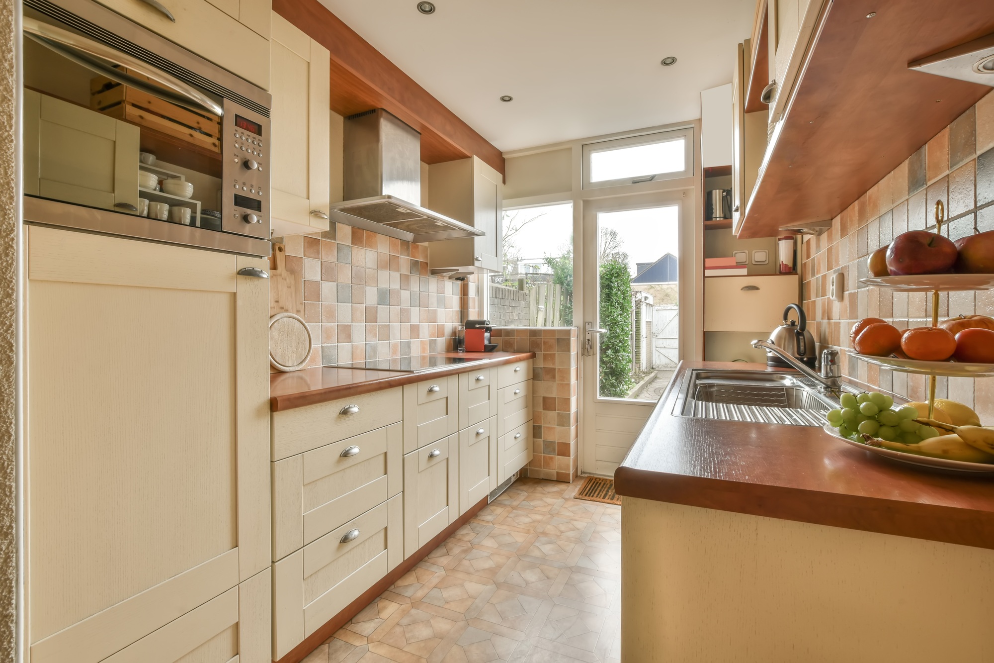 Kitchen with multicolored tiles