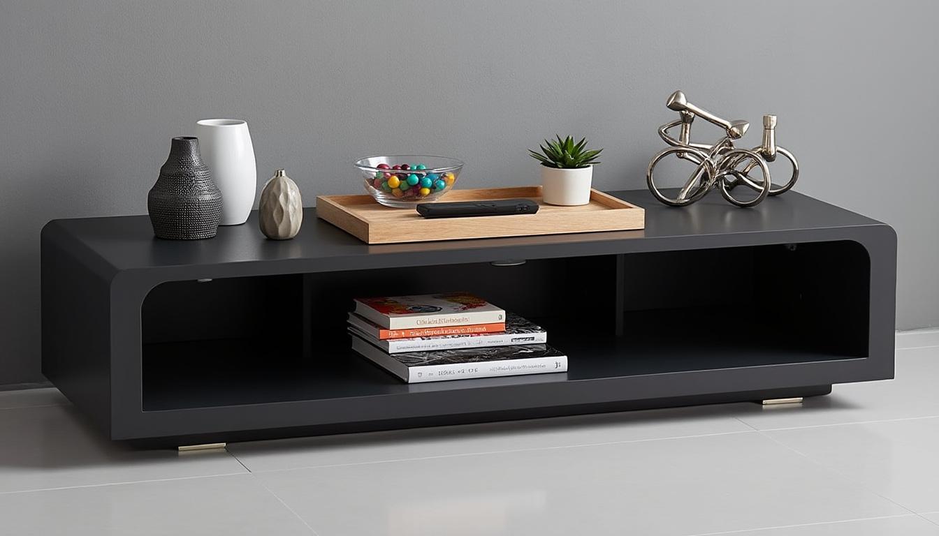découvrez le meuble tv kikua de 130 cm en gris cendré, une pièce maîtresse élégante qui sublimera votre espace de vie avec style et fonctionnalité. parfait pour allier rangement et esthétique, il s'intègre harmonieusement dans votre intérieur.